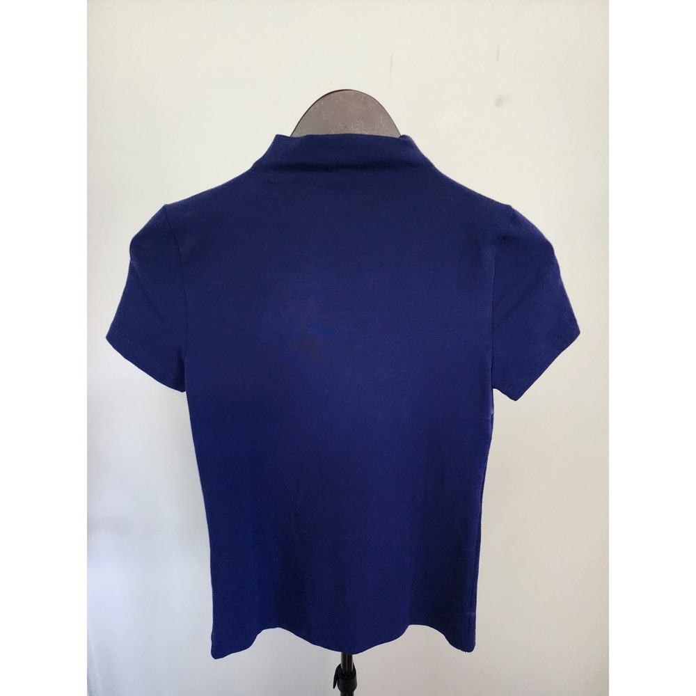 Madewell Mock Neck Short Sleeve Tee Royal Blue Cotton Modal Stretch Top NS583 XS - Picture 2 of 5